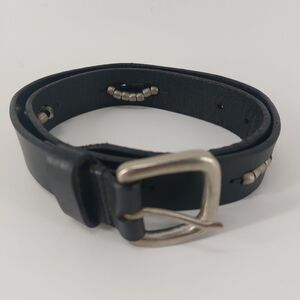 Amiee-Lynn Womens Medium Black Genuine Leather Belt Silver Prong